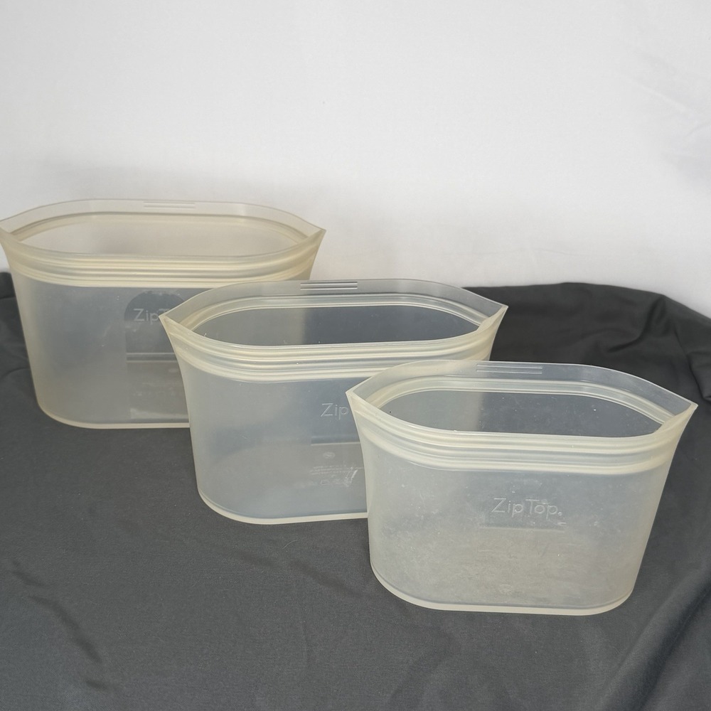 Zip Top 3 Dish set Reusable 100% Platinum Silicone Food Containers Bags Clear